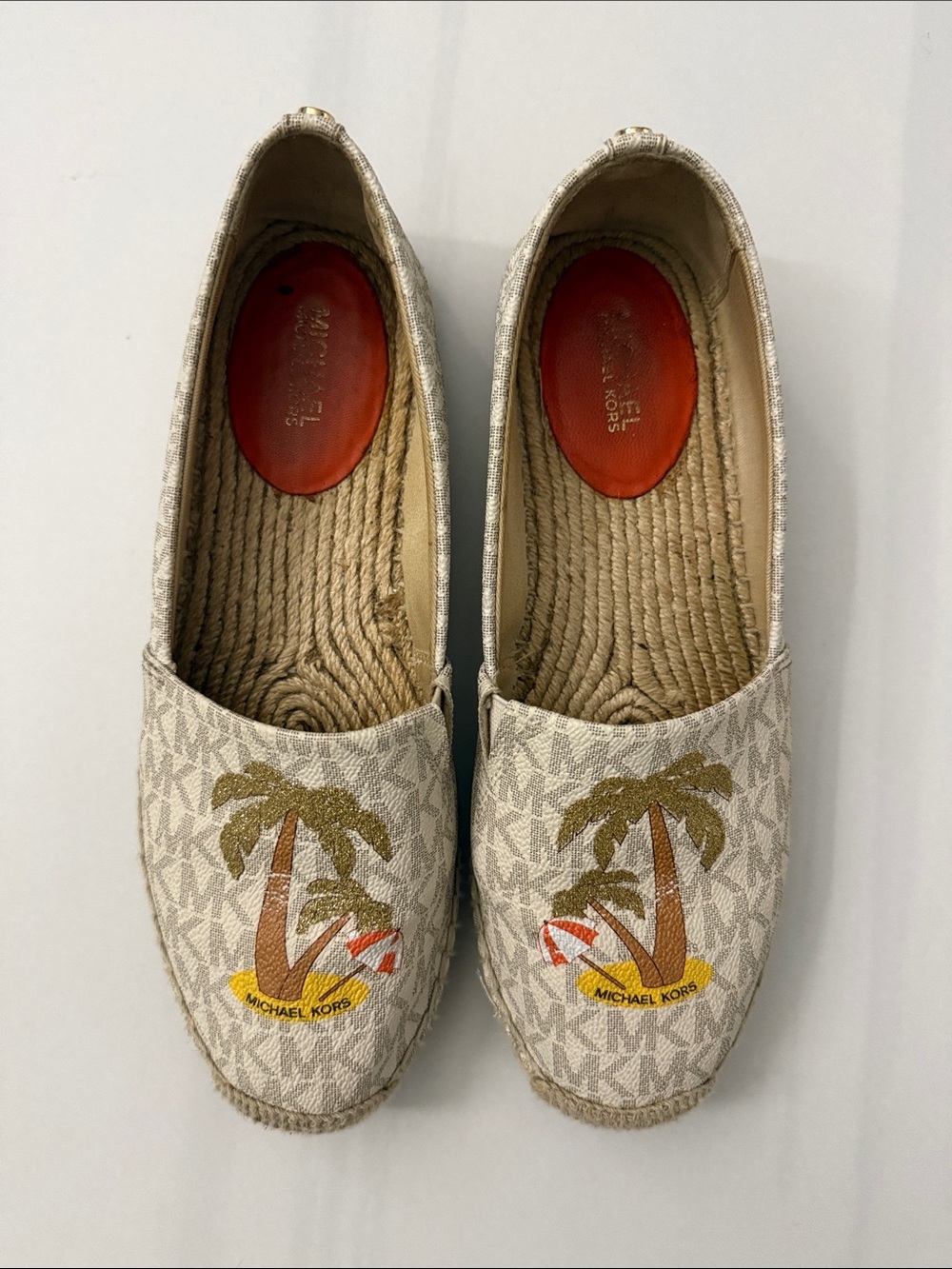 Michael Kors Beige Logo Espadrilles with Tropical Paimting